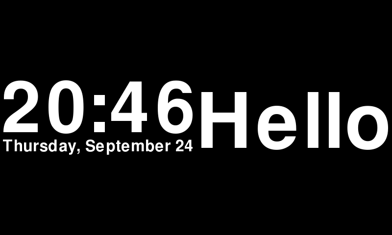 The same clock, with Hello now in the middle of the right half